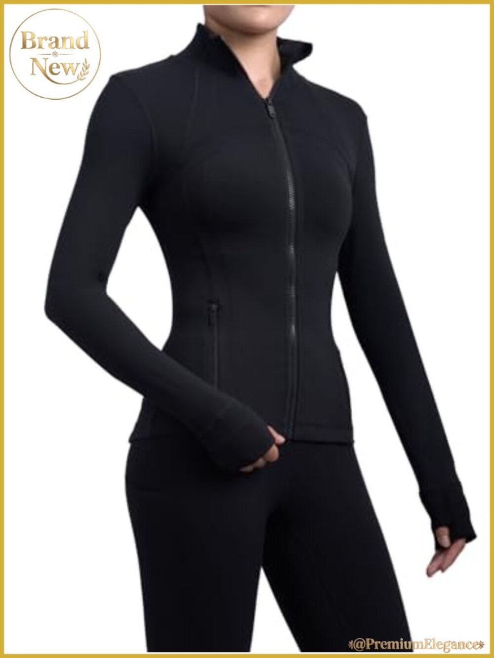 Women's Slim Fit Workout Jacket Full Zip Thumb Holes Pockets Lightweight